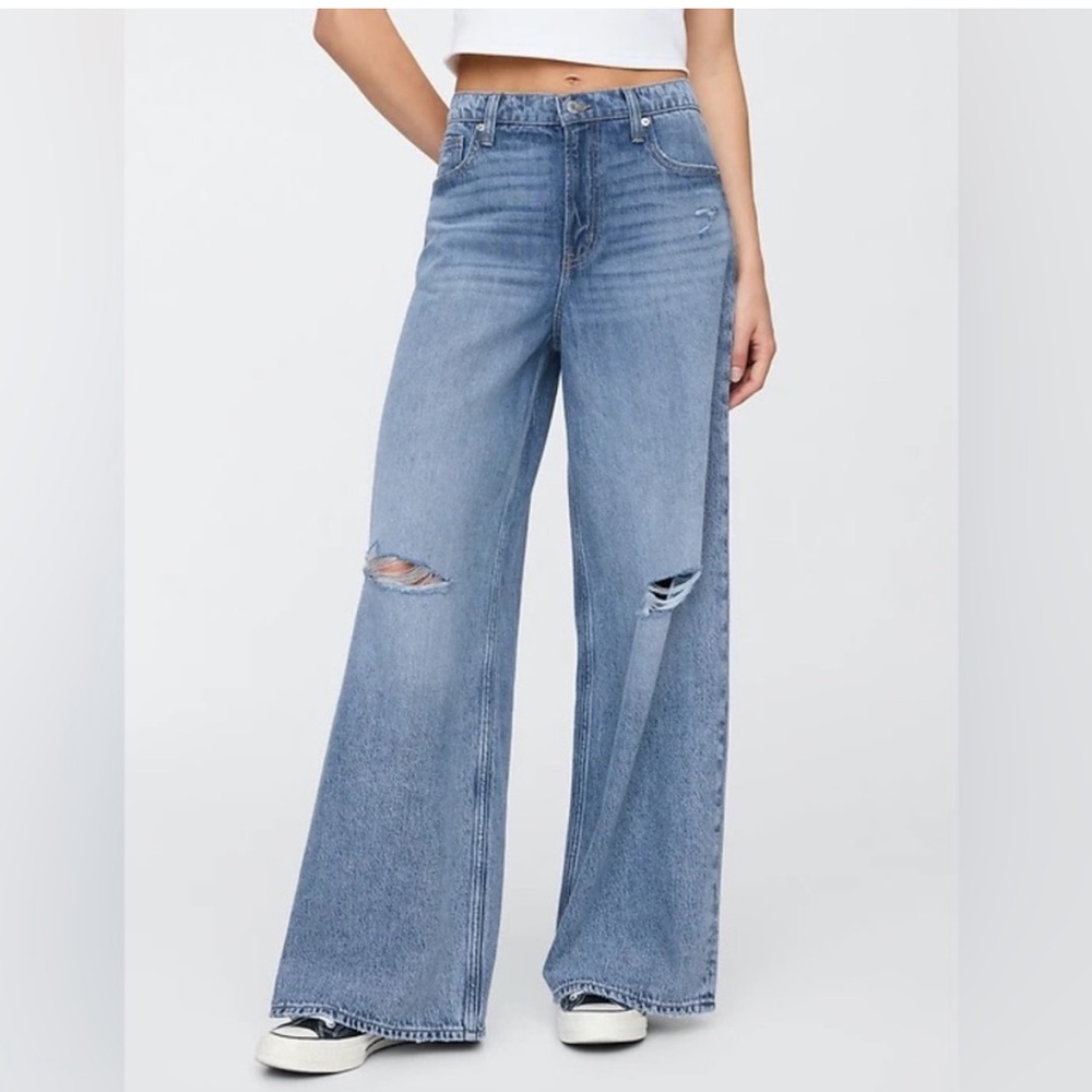 GAP | Baggy Mid-Rise Blue Wide-Leg Distressed Jeans | Size 26/2P - Picture 10 of 10